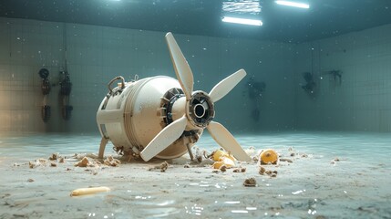 Obraz premium Futuristic turbine submerged in pristine water, illustrating clean hydropower technology, advanced design