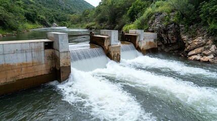 Hightech hydropower facility with ecodesign features, clean energy focus, sustainable innovation