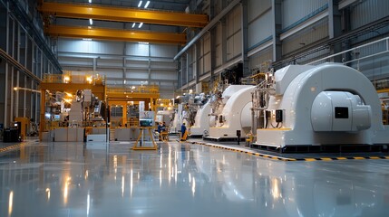 Hightech hydropower plant with robotic maintenance systems, clean energy, modern technology innovation