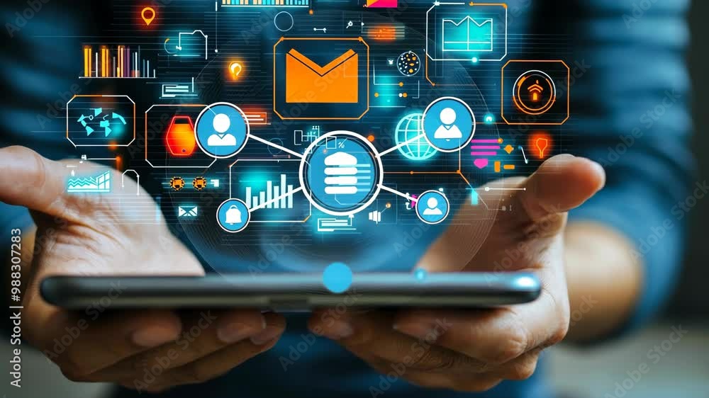 Poster exploring the impact of digital technology on daily life through engaging interactions and innovativ