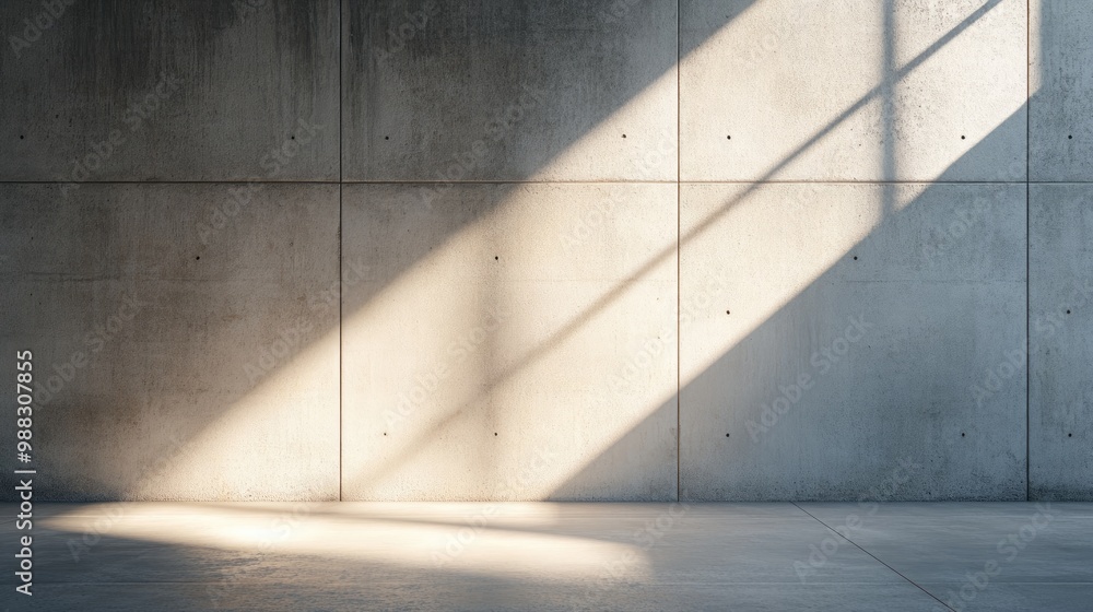 Aufkleber concrete wall room illuminated by natural sunlight streaming from a window creating an abstract inte