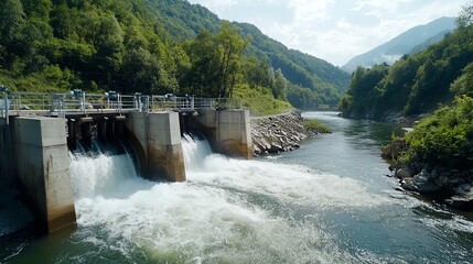 Smart hydropower plant with integrated AI technology, clean energy innovation, advanced design concept