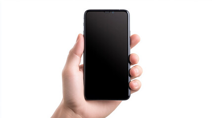 黒い画面のスマートフォンを持つ手