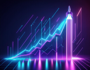 Fototapeta premium growth business, growth bar chart rocket, innovation, graph financial with social network diagram concept. 