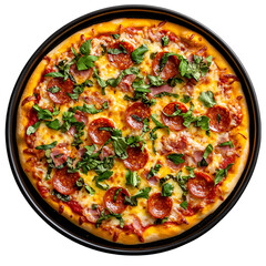 Pizza PNG cutout isolated on white and transparent background.