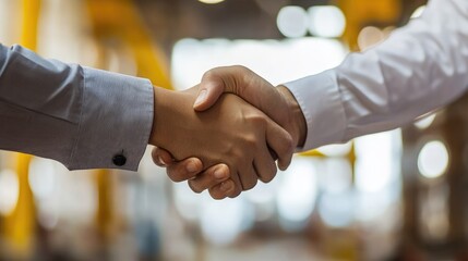Architect and contractor exchanging a handshake at a building site during collaboration