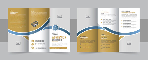 Unique school trifold brochure design layout or Independent school promotional trifold brochure template design vector