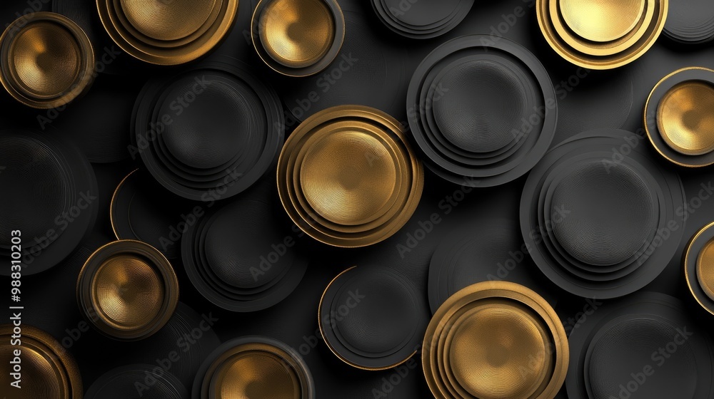 Poster Elegant abstract background featuring gold and black circular patterns