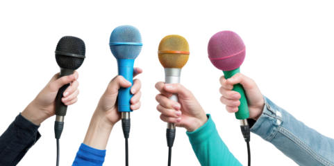PNG Colorful microphones held by hands