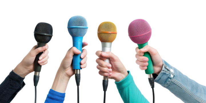PNG Colorful microphones held by hands