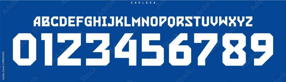 Poster athletic block typography, bold geometric numbers and letters design, sharp powerful font for sports