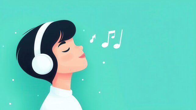 Catchy jingle stuck in head, person humming unconsciously, flat design illustration