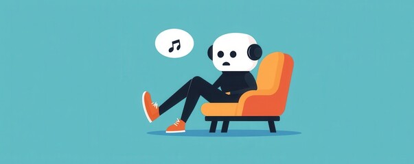 Obraz premium Earworm melody playing in mind, person tapping foot, flat design illustration