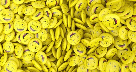 3D yellow face emojis falling on a transparent alpha channel