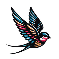 Obraz premium Vibrant Colorful Swallow Bird Illustration Perfect for Tattoo Design or Art Print