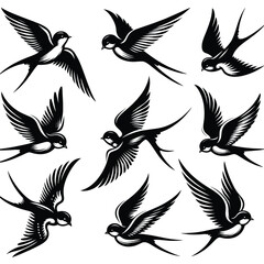 Obraz premium Collection of Nine Elegant Swallow Bird Illustrations Perfect for Design Projects
