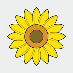 Bright Sunflower Sticker with Large Petals and Textured Center, Thick Outline Design