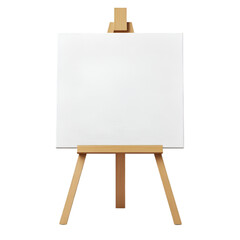Wooden easel with blank canvas on white and transparent background Mockup for design. PNG cutout.