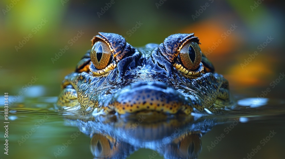 Poster close-up of a frog's face partially submerged in water.