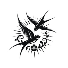 Elegant Swallow Birds in Flight Vintage Floral Design Illustration