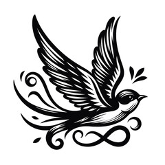 Obraz premium Elegant Black and White Swallow Bird Illustration Vintage Tattoo Design