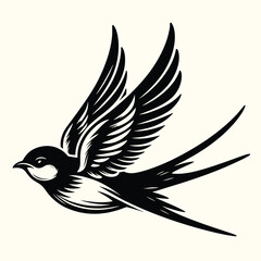 Obraz premium Elegant Black and White Swallow Bird Illustration Vintage Tattoo Style