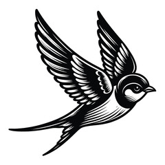 Vintage Black and White Swallow Bird Illustration  Perfect for Tattoo Design or Graphic Art