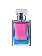Clear glass perfume bottle with pastel-colored liquid, isolated on transparent background