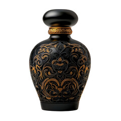 Vintage perfume bottle with intricate patterns, isolated on clean white