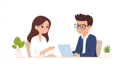 A businessperson giving a practice loan pitch to a mentor, receiving feedback in a friendly setting