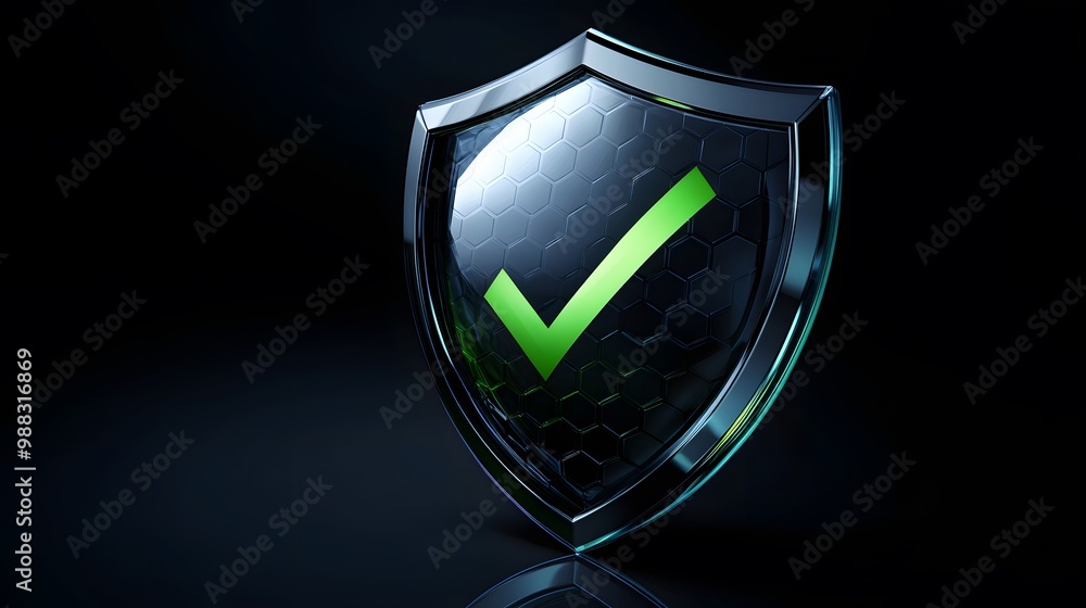 Poster protection. healthcare. insurance. cyber security. network safety. protection shield with green chec