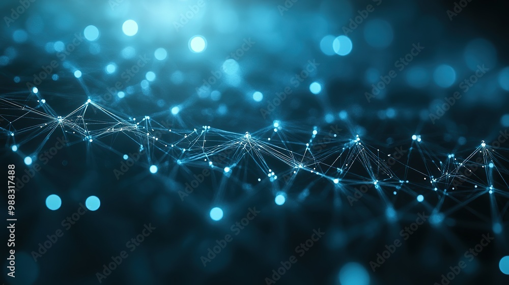 Aufkleber abstract blue network with glowing nodes and lines