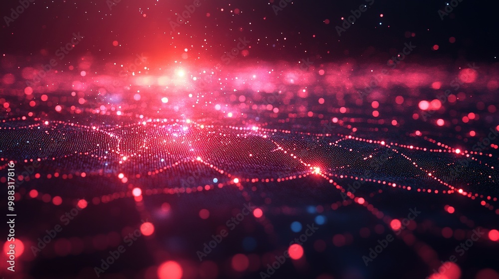 Poster abstract red and blue lights on a grid pattern background