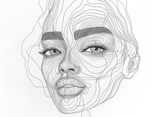 Asymmetrical Line Art Representation of a Female Face