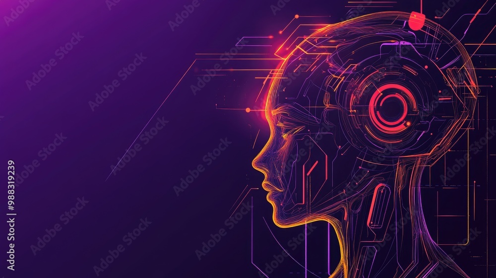 Poster minimalist line art background illustrating abstract artificial intelligence and technology concepts