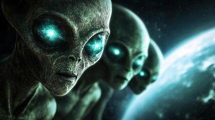 Mysterious aliens observing the Earth from space with advanced technology