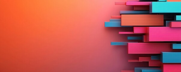 A vibrant abstract design featuring colorful rectangular blocks against a warm gradient background.