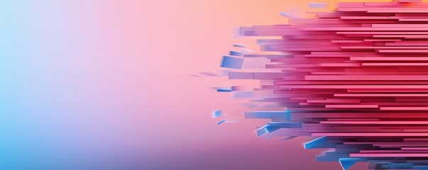 A vibrant abstract design featuring horizontal lines in shades of pink and blue, suggesting motion and depth.