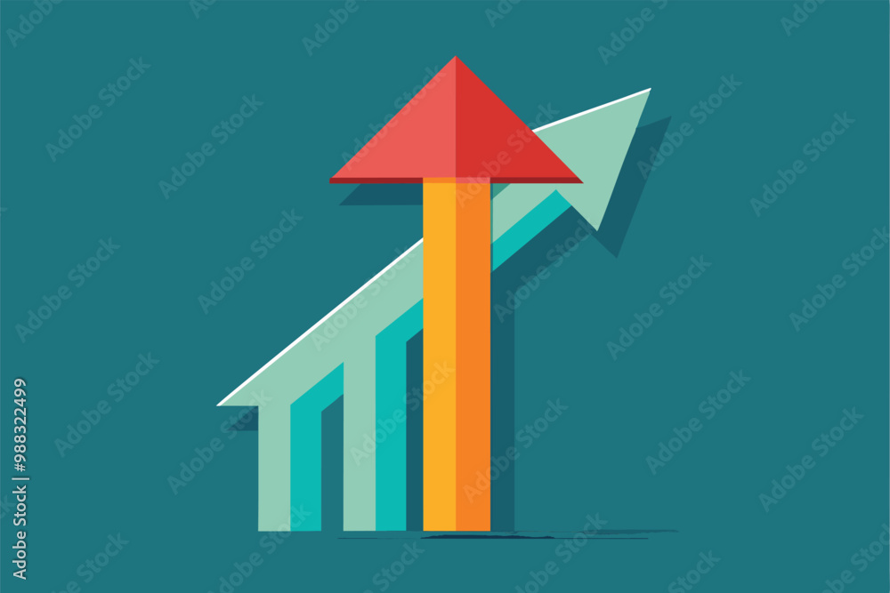 Poster colorful arrows point upwards, visually illustrating concepts of growth and progress in a stylized m