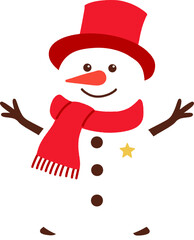 Happy Snowman with Red Hat and Scarf Christmas Decoration Illustration