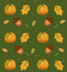 Autumn Pattern (Pumpkin, Acorn, Leaves)