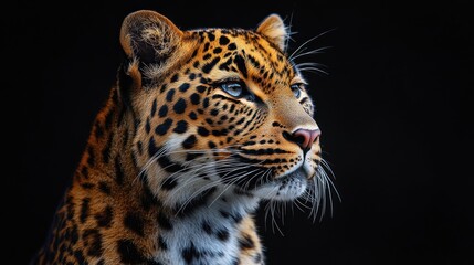 Obraz premium Close-up portrait of a leopard showcasing its striking features.