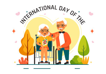 International Day of Older Persons Vector Illustration featuring an Elderly Man and Woman Celebrating in a Flat Style Cartoon Background