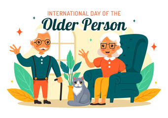 International Day of Older Persons Vector Illustration featuring an Elderly Man and Woman Celebrating in a Flat Style Cartoon Background