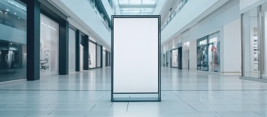 Fototapeta premium Blank Advertising Billboard in Modern Shopping Mall with Bright Lighting and Spacious Walkways