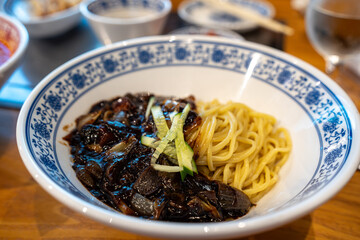 Jajangmyeon is a Korean Chinese noodle dish topped with a thick sauce made of chunjang, diced pork,...