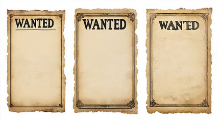 set of wild west wanted posters isolated on white background
