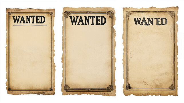 set of wild west wanted posters isolated on white background