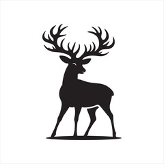 Beautiful wild animal deer silhouette black vector art illustration on white background.