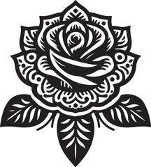 Rose flower mandala silhouette vector art illustrator on white background.